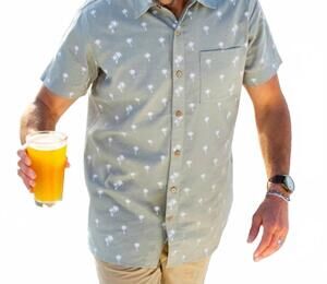 NEW FLOMOTION men's simple palm hemp linen woven shirt in beige